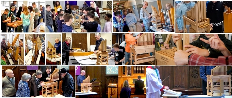 Collage of
              Orgelkit usages by the Evansville Chapter since 2019