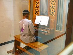 Student
          practicing on the Noack at UE.
