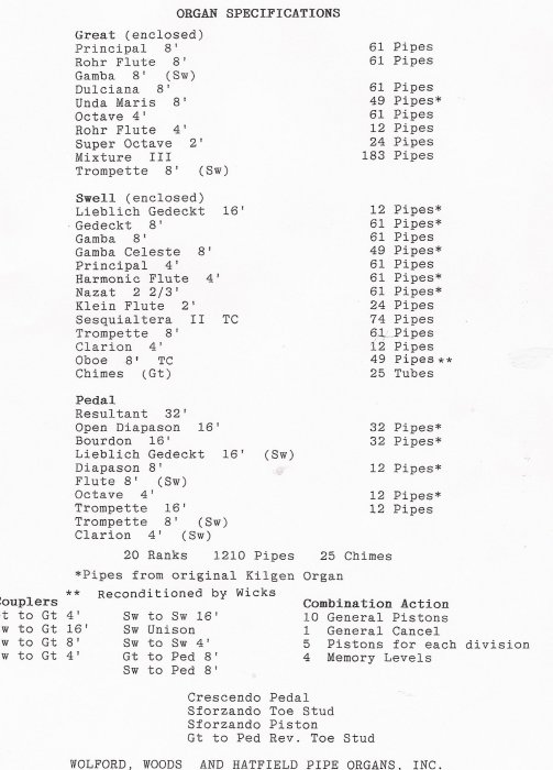 Specs for current organ at Zion UCC Evansville